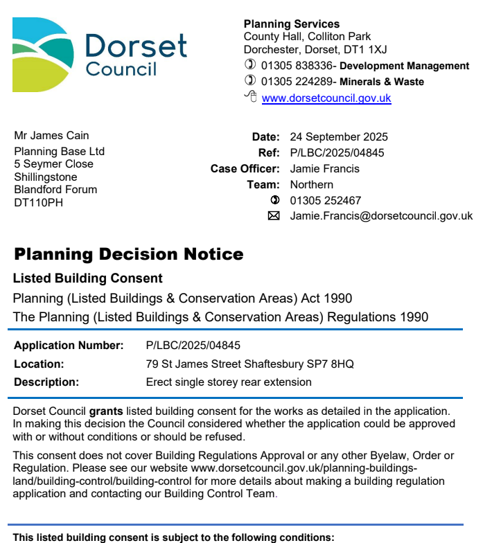 PlanningBase's tweet image. @planningbase secure householder planning permission and listed building consent for extension to Grade II listed dwelling in Shaftesbury. The house was also in the Conservation Area and so a thorough heritage justification was required to be provided by us. #shaftesbury #dorset