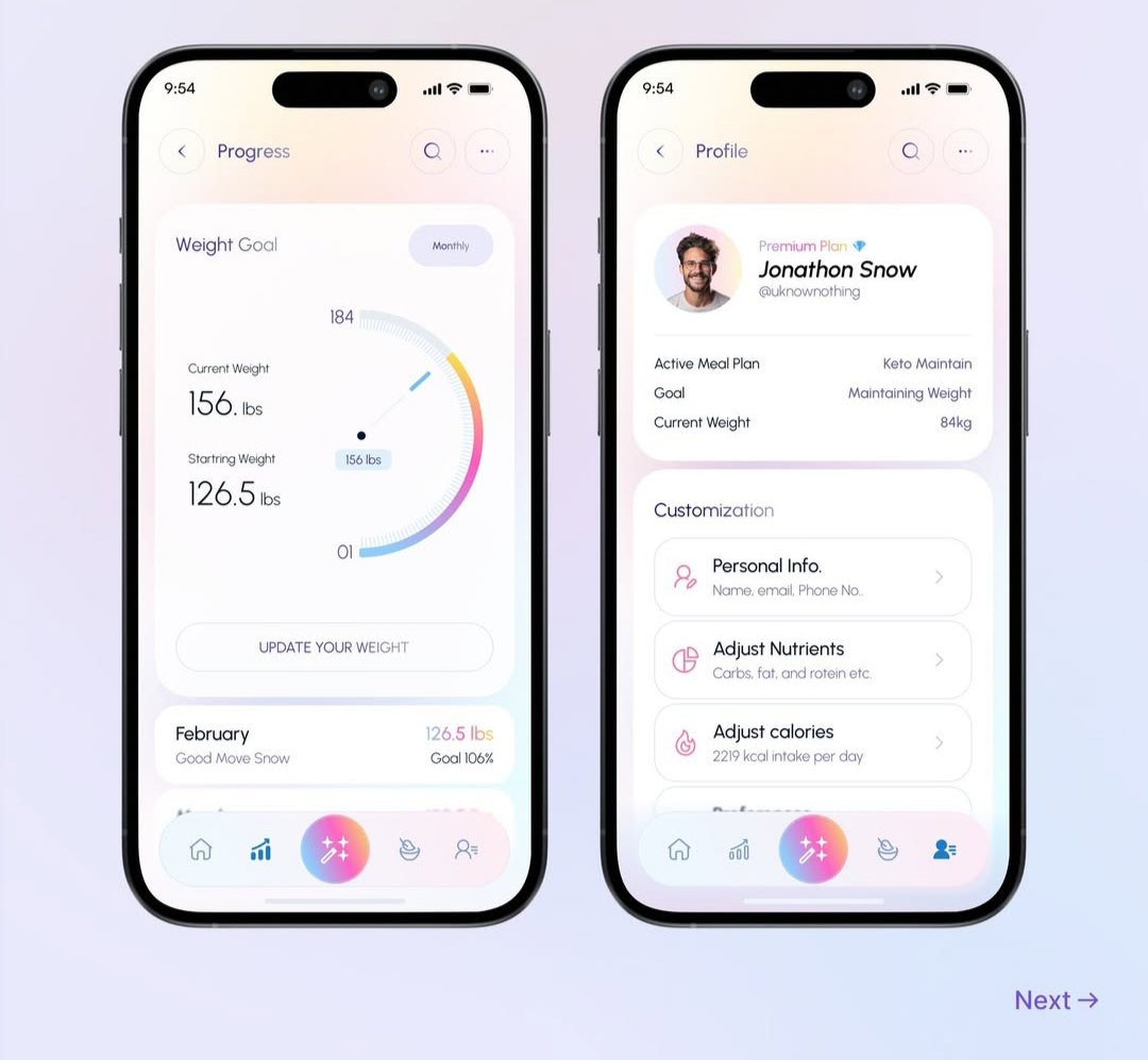 IamMuhammadMuiz's tweet image. This is a mobile UI design for a meal and health tracking app. 📩 Message me directly for UI design project #dribbbleworkshop #mobileuidesign #happydesign #uxdesigning #uibucket #uxd #uxtrends #uidesigners #uxresearch #userinterface #productdesigner #uiinspiration