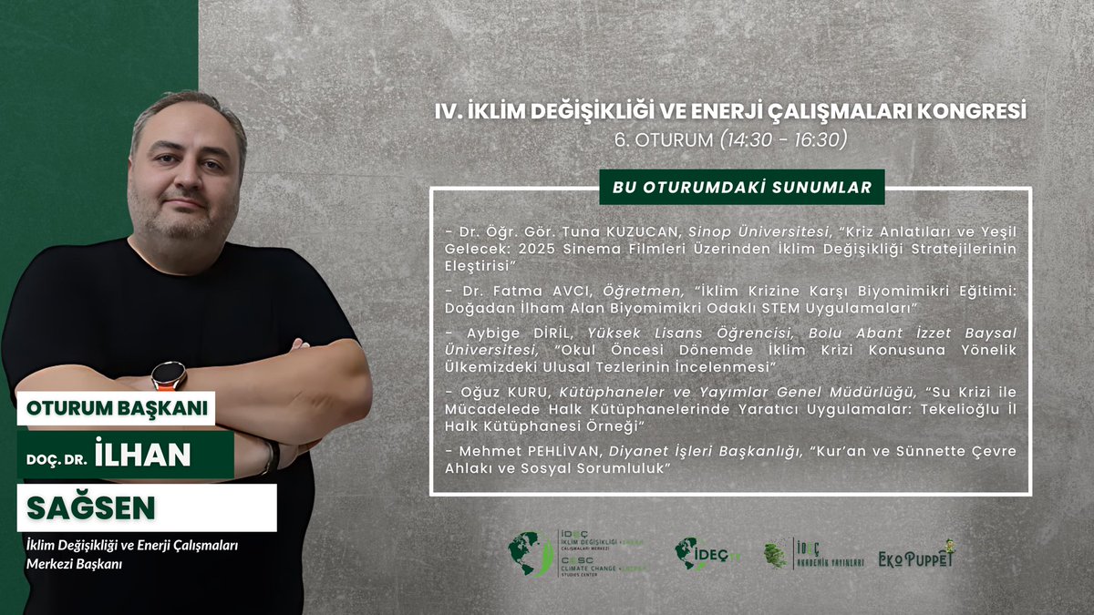 IV. İklim Değişikliği ve Enerji Çalışmaları Kongresi saat 14:30’da VI. Oturumu ile sizlerle olacak.

YouTube üzerinden “Canlı” olarak izlemek için tıklayınız;
youtube.com/live/KS-mUBxUK…
