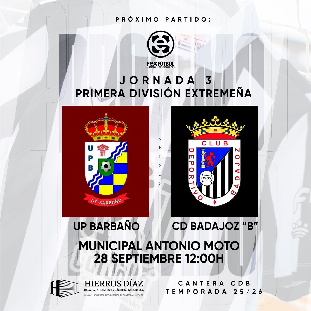 CDBLaAcademia's tweet photo. 𝗣𝗥𝗢́𝗫𝗜𝗠𝗢 𝗣𝗔𝗥𝗧𝗜𝗗𝗢 ☑️
𝗙𝗜𝗟𝗜𝗔𝗟 𝗖𝗗 𝗕𝗔𝗗𝗔𝗝𝗢𝗭 ⚽️

🆚 UP Barbaño
🏆 Jornada 3 Primera División Extremeña
📍Municipal Antonio Moto
📅 Domingo, 28 de septiembre
⏰ 12:00

#FilialCDBadajoz https://t.co/YpV9Fx2ESd