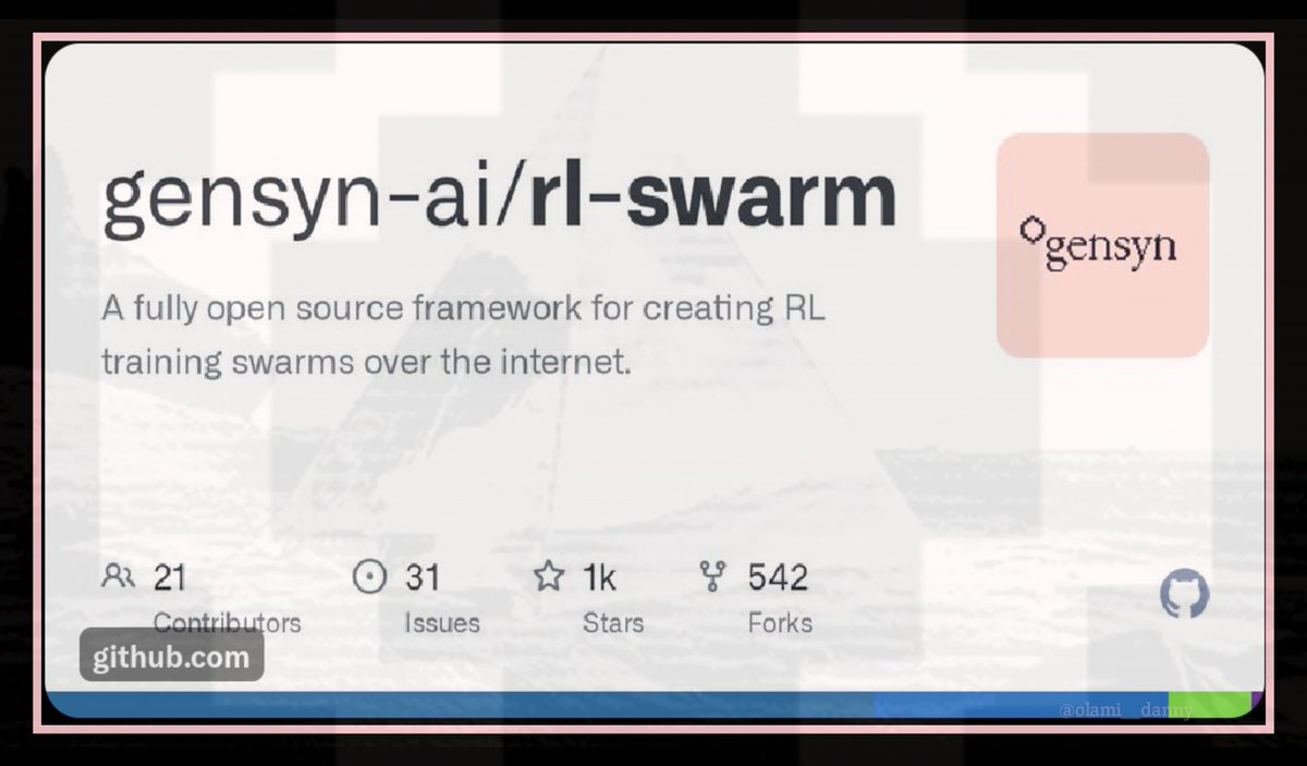 Olami__danny's tweet image. A full guide on how to contribute to @gensynai RL-Swarm 😊

What is Gensyn RL-Swarm?

Gensyn is a decentralized AI compute network. Instead of relying on a single cloud provider, it connects GPUs and CPUs from around the world into one global compute layer.

RL-Swarm is Gensyn’s…