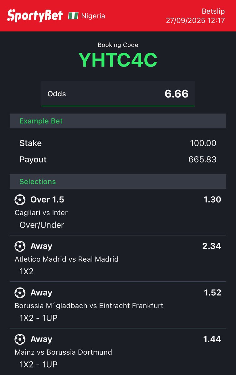 AdeynkaFunds's tweet image. Bet Responsibly, stake what you can afford to lose ⚠️ #2odds #6odds #bet #Sportybet   Follow for follow, like and retweet.