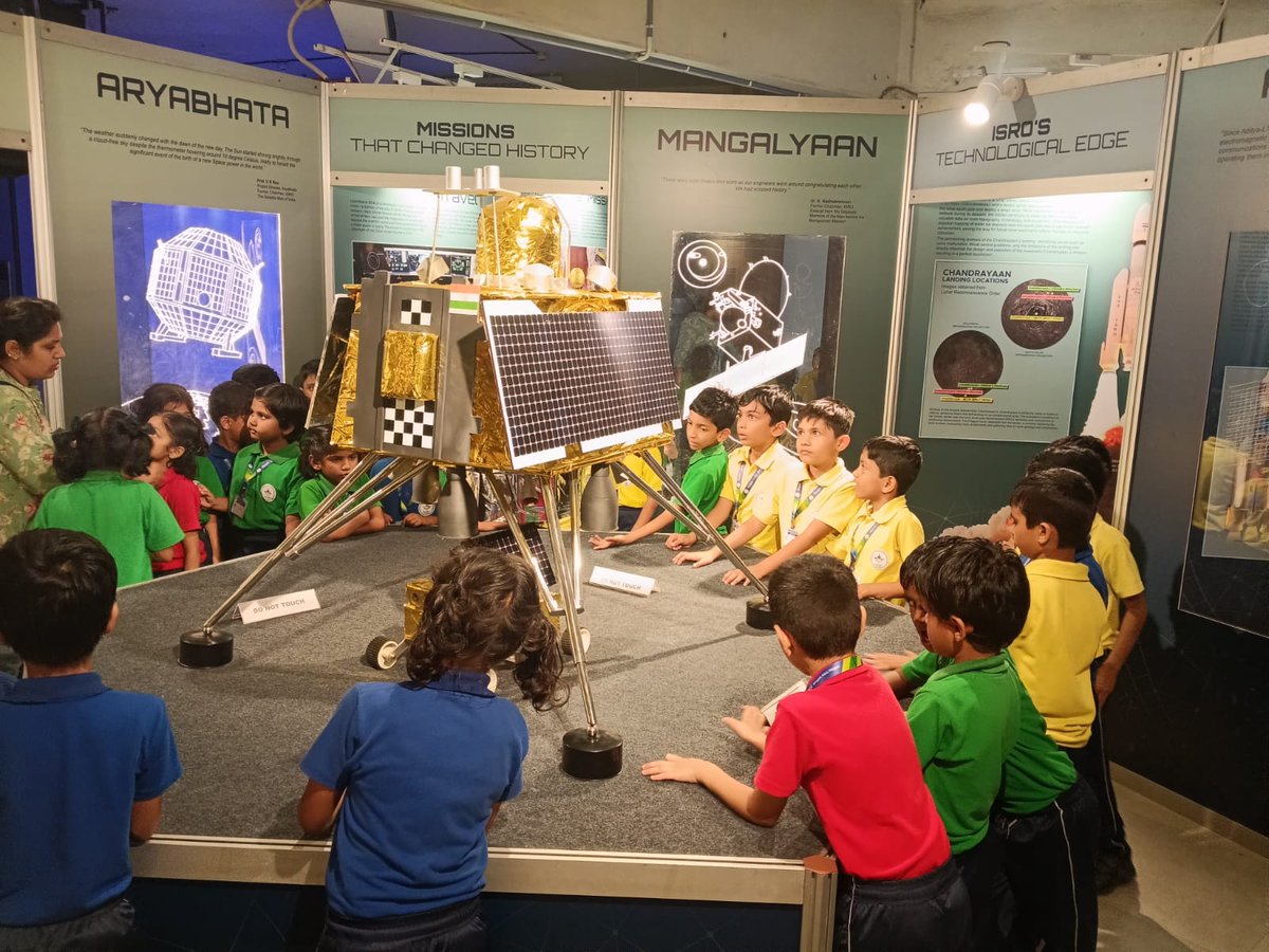 RamanCentre's tweet image. “Little minds, big dreams! 🌟 Students at Raman Science Centre, Nagpur, explored the Gaganyaan exhibition, discovering India’s space journey 🚀✨ Interactive displays and models sparked curiosity &amp;amp; inspired future scientists! #Gaganyaan #SpaceForKids #RamanScienceCentre”