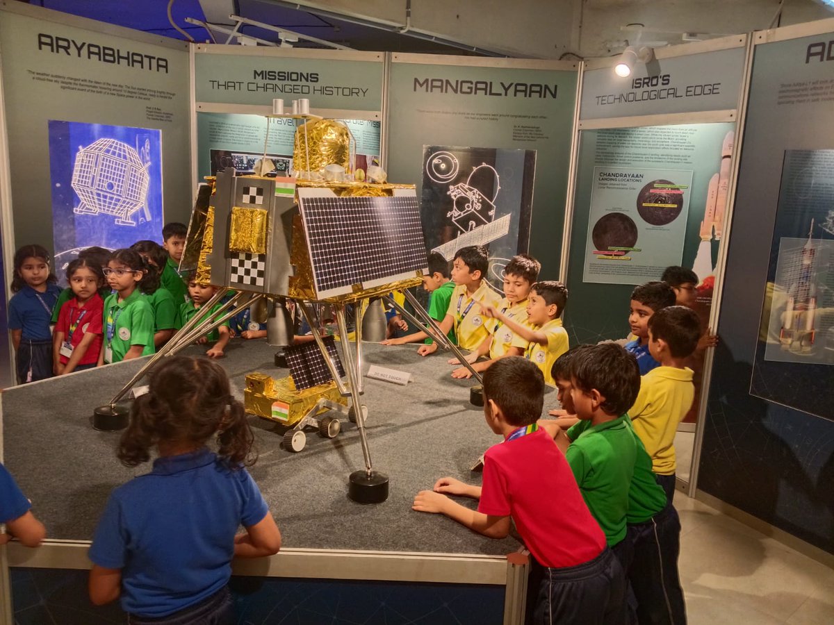 RamanCentre's tweet image. “Little minds, big dreams! 🌟 Students at Raman Science Centre, Nagpur, explored the Gaganyaan exhibition, discovering India’s space journey 🚀✨ Interactive displays and models sparked curiosity &amp;amp; inspired future scientists! #Gaganyaan #SpaceForKids #RamanScienceCentre”
