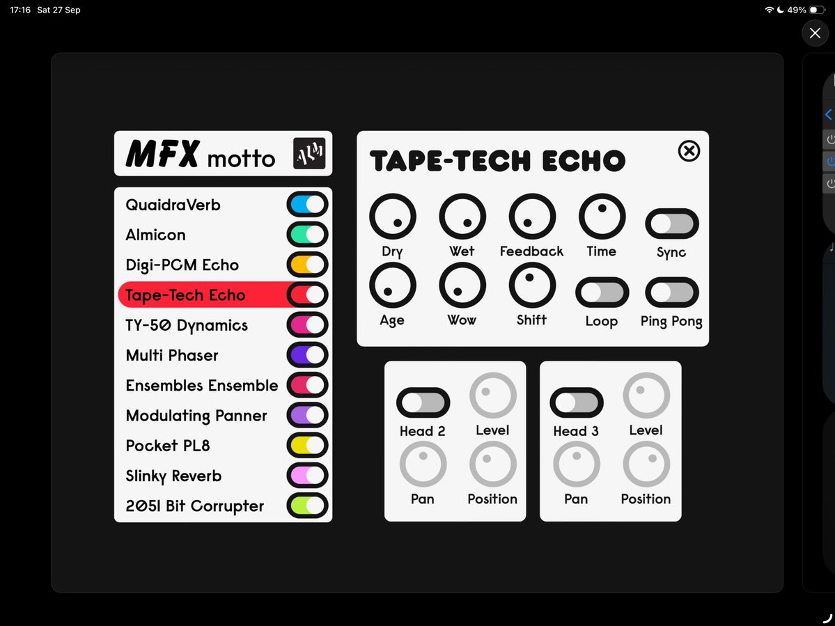 gavinski_s's tweet image. ALM Busy Circuits Motto MFX iPad Plugin Just Dropped!

Oh yes, this new ALM multi-FX plugin for iPad is REALLY fun and just 10 bucks. I put a short walkthrough/overview video on it up on my YouTube channel btw. 

#ALM #BusyCircuits #AUv3 @busycircuits