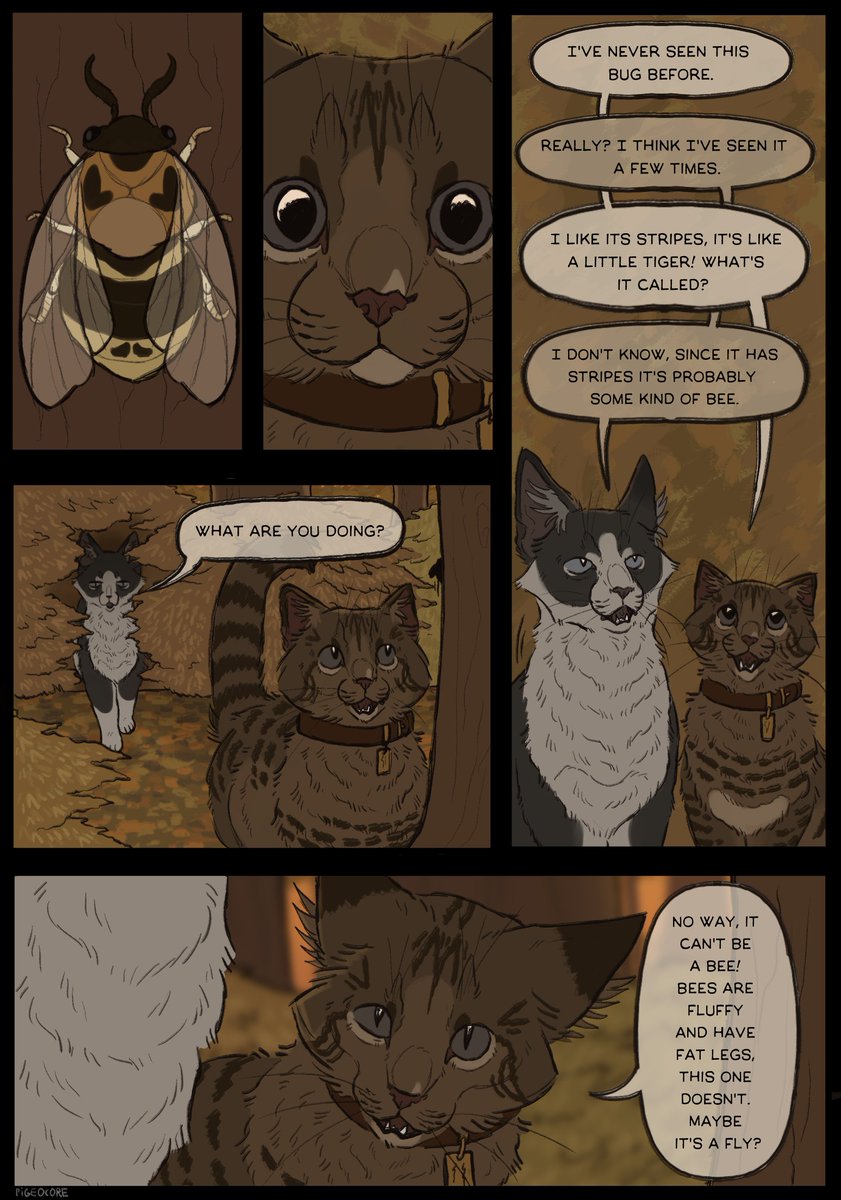 BOOK 1: 
Page 18
Anyone who correctly guesses the species of the bug featured here will get to pet Josie. Just once tho.