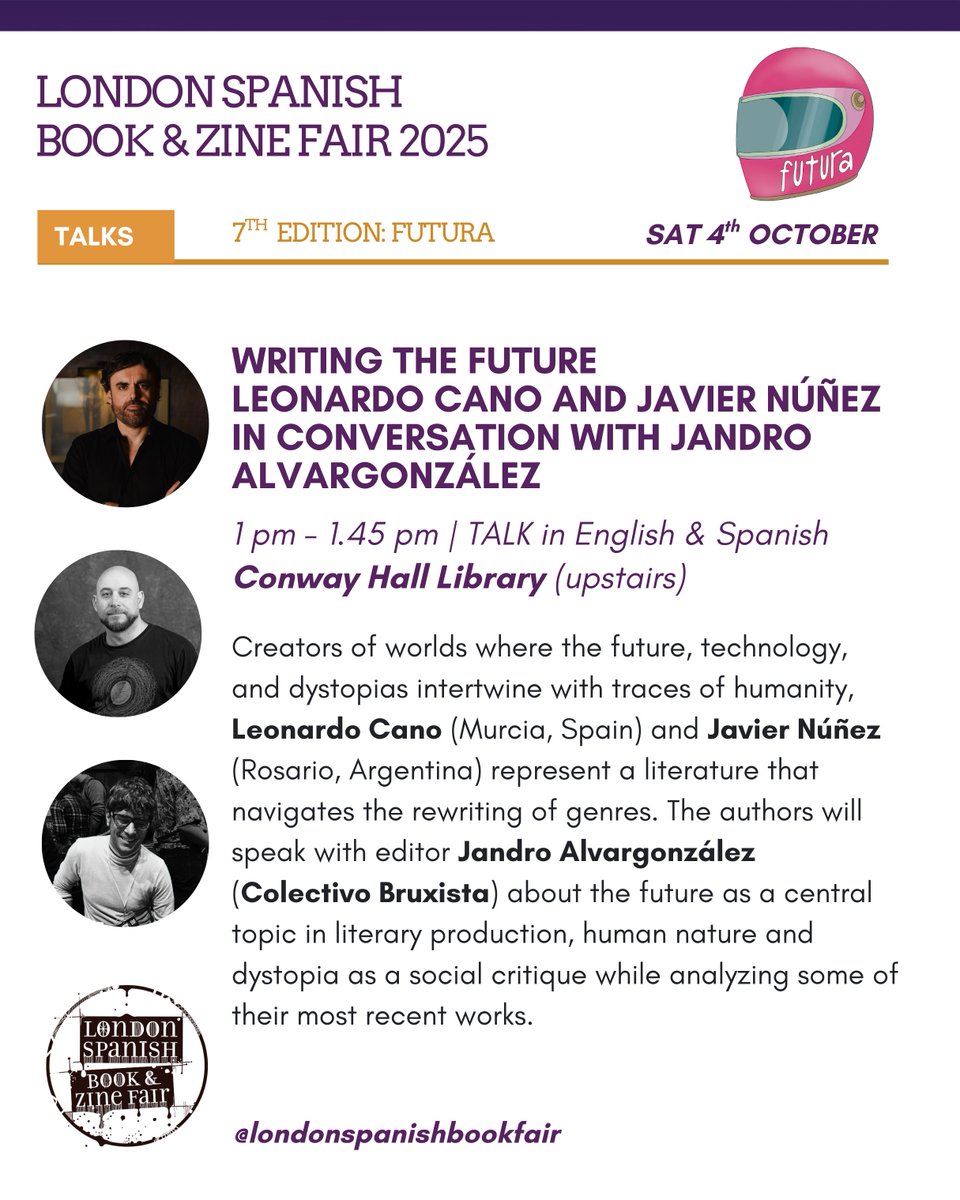 Writing the Future with Leonardo Cano (Spain) and Javier Núñez (Argentina). 
Sat 4th OCT @conwayhallBoth 
1 pm to 1.45 pm
Register to attend conwayhall.org.uk/whats-on/event… #arginuk <a href="/ARGinUK/">Argentina in UK</a> <a href="/leonardocano_/">Leonardo Cano</a> #spanishinuk