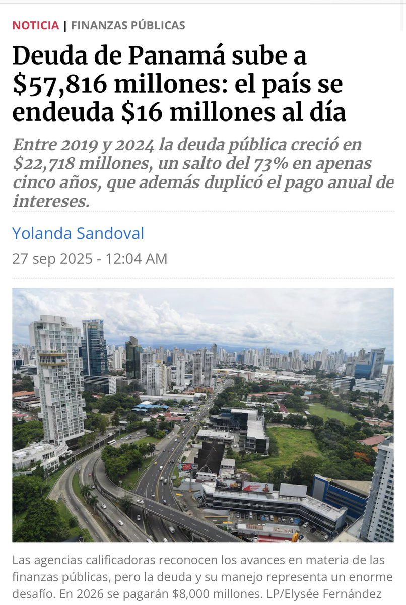 Nos seguimos endeudando.
Según cifras oficiales de la Dirección de Crédito Público, el saldo de la deuda pública alcanzó los $57,816 millones al cierre de agosto de 2025, lo que significa que en apenas un año el país se endeudó $5,818 millones comparado con agosto de 2024, cuando