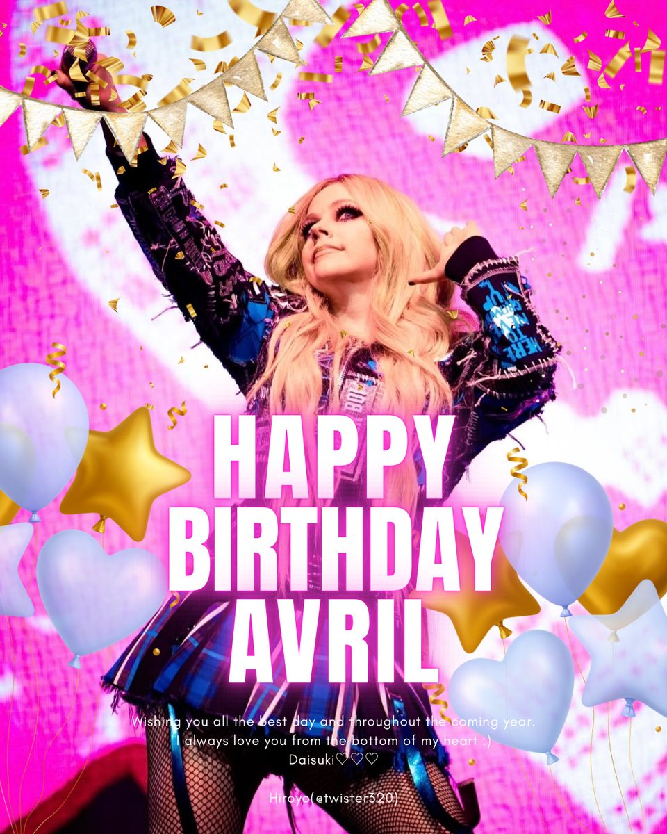 Happy birthday Avril🥂🧁🩵🩷🧡💚🖤
Hope today is wonderful day for you will be full of happiness✨⭐️✨
Daisuki forever🩷🩷🩷

<a href="/AvrilLavigne/">Avril Lavigne</a>