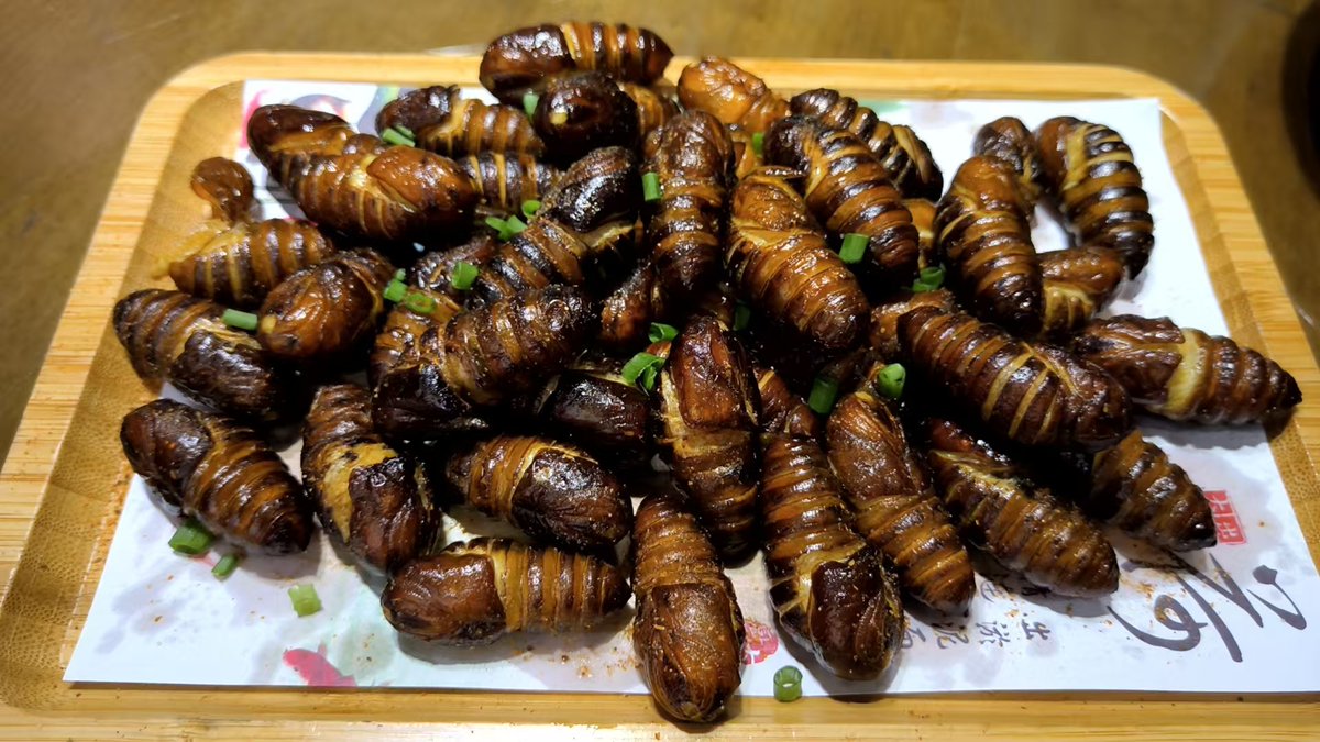 Rousseau 🎩 (@rousseau_dwh) on Twitter photo Fried salt and pepper silkworm pupae Fried salt and pepper silkworm pupae