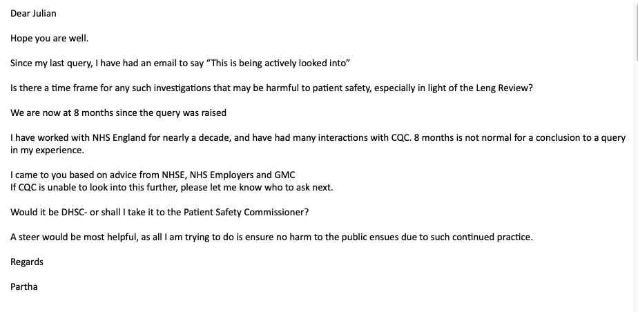 Partha S Kar 🇮🇳🇬🇧🏏🎥 (@parthaskar) on Twitter photo It's the 27th September.
About 8 months since this case raised to <a href="/CareQualityComm/">Care Quality Commission</a>
"It's under investigation" is- I am afraid- not enough
So- we ask further.
A Physician Assistant did a neurosurgical procedure on an unconscious patient- supervised by a trainee-as per notes It's the 27th September.
About 8 months since this case raised to <a href="/CareQualityComm/">Care Quality Commission</a>
"It's under investigation" is- I am afraid- not enough
So- we ask further.
A Physician Assistant did a neurosurgical procedure on an unconscious patient- supervised by a trainee-as per notes