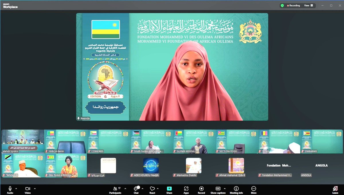 islamrwanda's tweet photo. Earlier today, Kabatesi Latifa, the second contestant representing Rwanda, proudly participated in the International Qur’an Recitation and Memorization Competition, organized virtually by the Mohammed VI Foundation of African Oulema. @fm6oaorg @MuftiRwanda @sindayigayamus https://t.co/YKOZCNAbmk