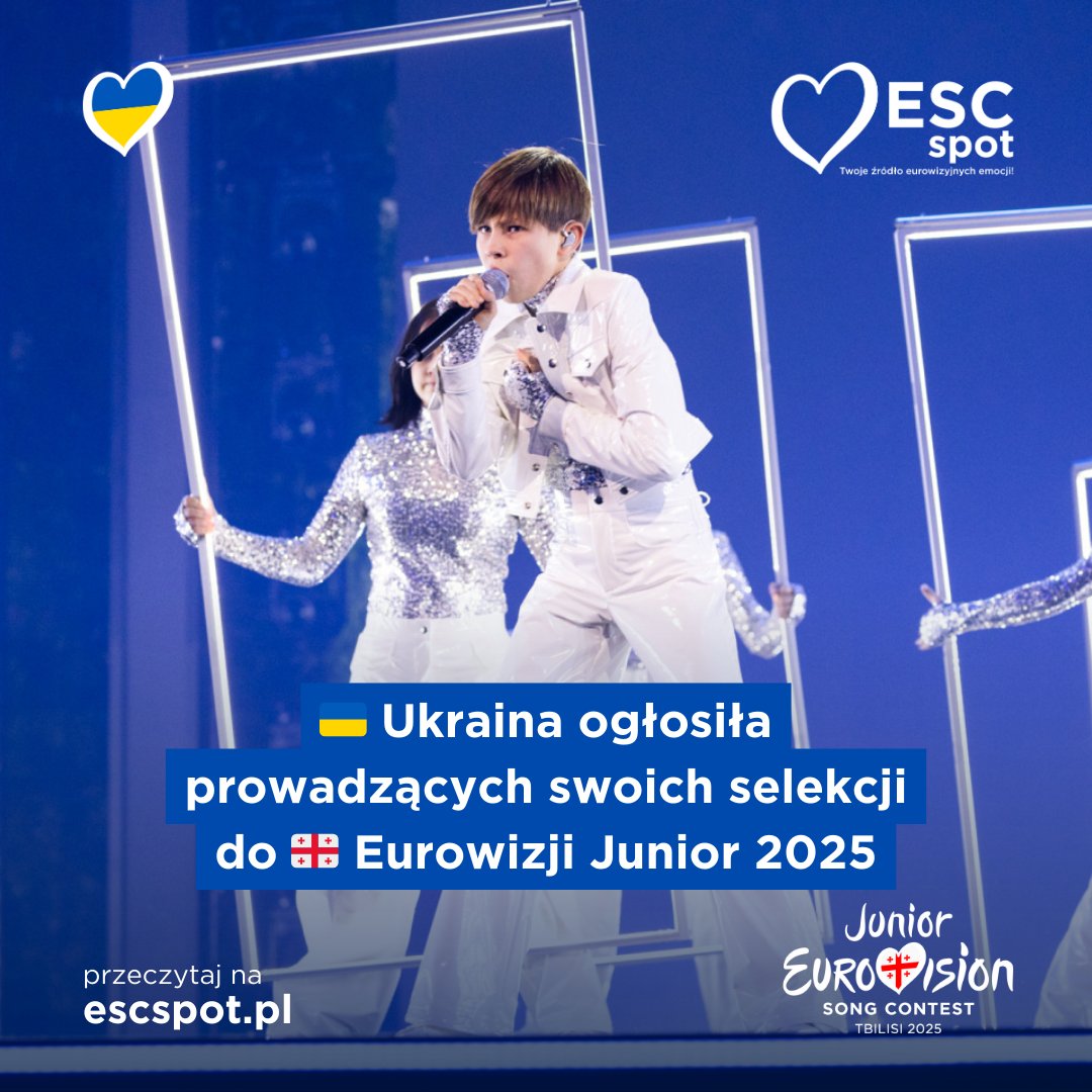 ESCSpot's tweet photo. 🇺🇦 Ukraina ogłosiła prowadzących swoich selekcji do 🇬🇪 Eurowizji Junior 2025
O szczegółach przeczytaj poniżej 👇
#JESC2025 #Eurowizja #JuniorEurovision2025 #Eurovision #JuniorEurovision #JESC #EurowizjaJunior2025 #Ukraina #Ukraine #Ukrainian #UA #UKR #UAPBC #Suspilne #Vidbir https://t.co/iVbCkvIzAX