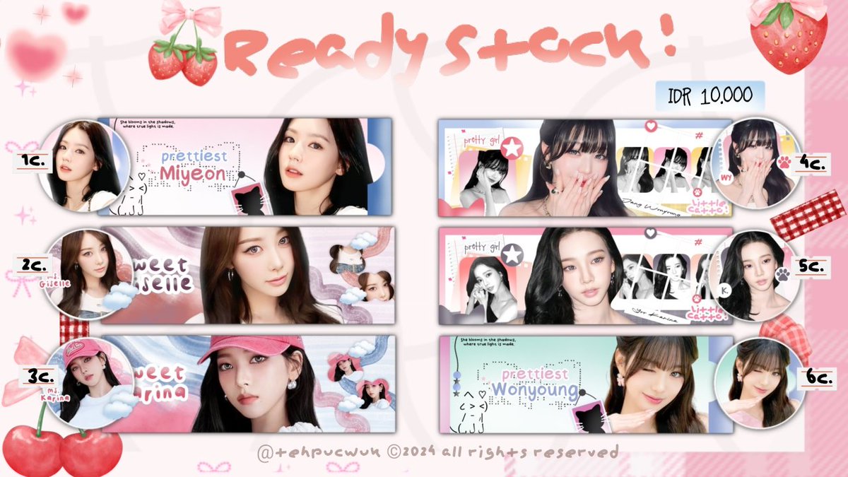 A retweet will be appreciated! ♡

Haii hai!  Aku bawa layout ready stock GG aespa karina giselle ningning winter wonyoung miyeon..Harga ada di pict yaa bub 💕

🪙 : QRIS All E-wallet

#zonauang