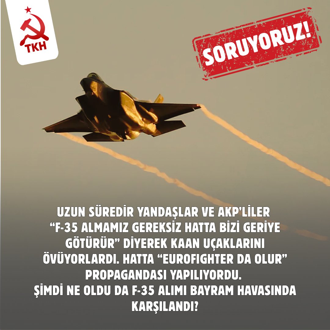 Soruyoruz!

Uzun süredir yandaşlar ve AKP'liler "F-35 almamız gereksiz hata bizi geriye götürür" diyerek Kaan uçaklarını övüyorlardır. Hatta "Eurofighter da olur" propagandası yapılıyordu. 

Şimdi ne oldu da F-35 alımı bayram havasında karşılandı