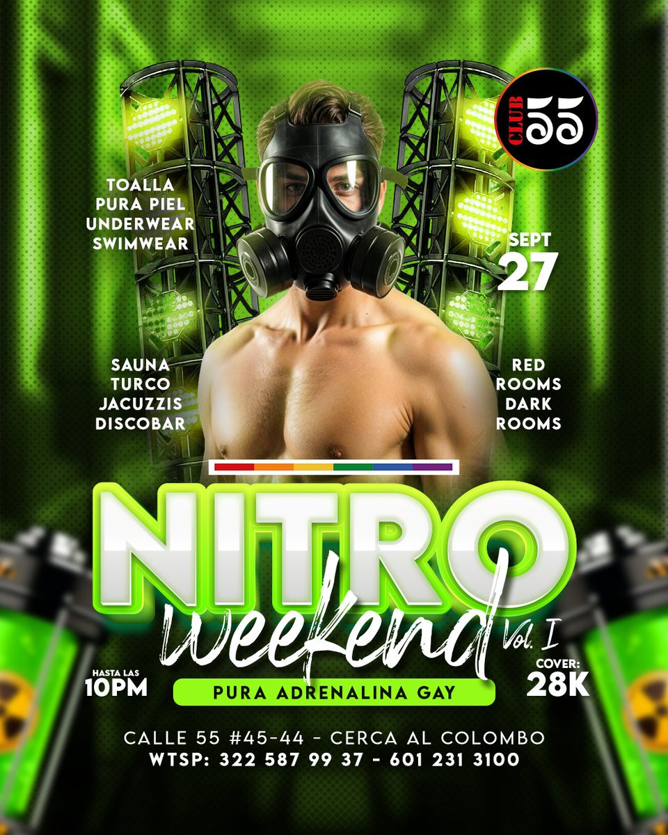Hoy sábado llega el NITRO WEEKEND. Un parchesote cargado de pura adrenalina gay.

Abrimos desde las 2pm y hasta las 10pm!!!