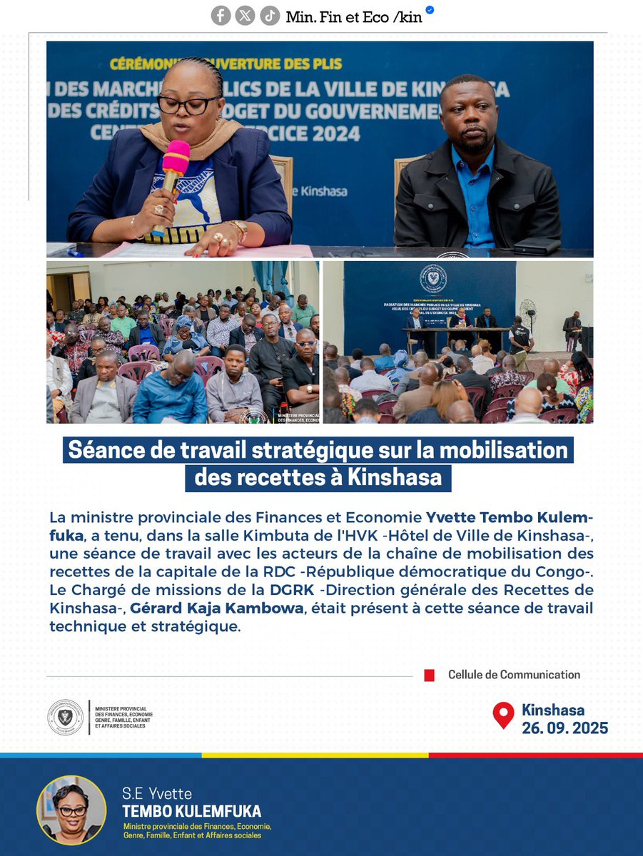 #seance de travail stratégique sur la mobilisation des recettes à #Kinshasa | 26. 09. 2025 | <a href="/Dgrk_rdc/">DGRK RDC</a>  #finance #economie #RDC