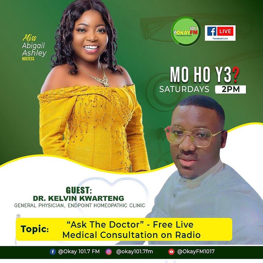 Up Next : MO HO Y3 — “Ask The Doctor” — Free live medical consultation on radio. 2pm to 4pm  get your health questions answered 
Call ☎️  0302 - 24 - 3547 or WhatsApp 0596200902
#mohoy3 with #godsfavouritedaughter Abigail Ashley #okayfm #saturday