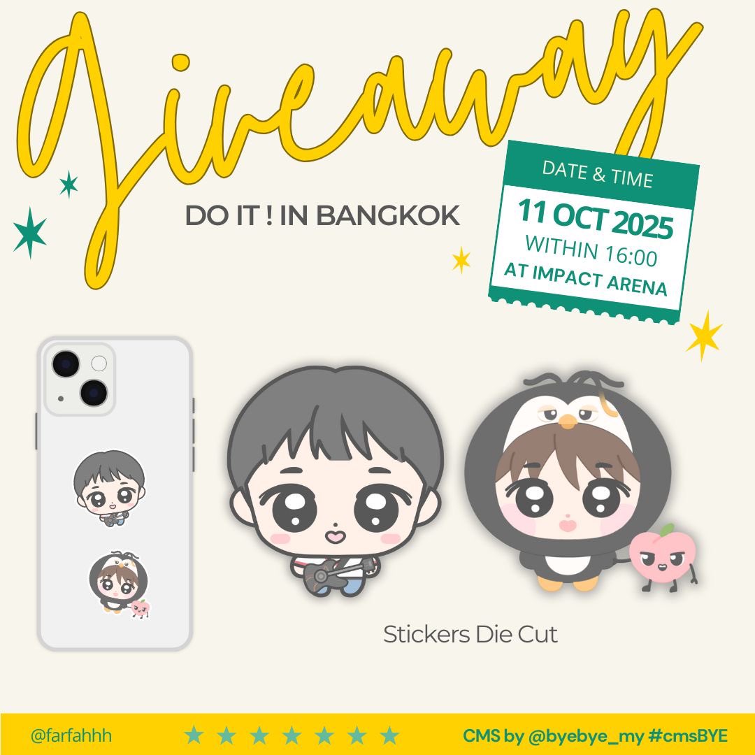 kindly rt 

giveaway #DOit_inBANGKOK
♡ stickers die cut 🐧🍑⭐️🎸

SAT 11 / 10 , Impact Arena 
time : within 16:00

#도경수 #DOHKYUNGSOO
#ASIACONCERT_DOit