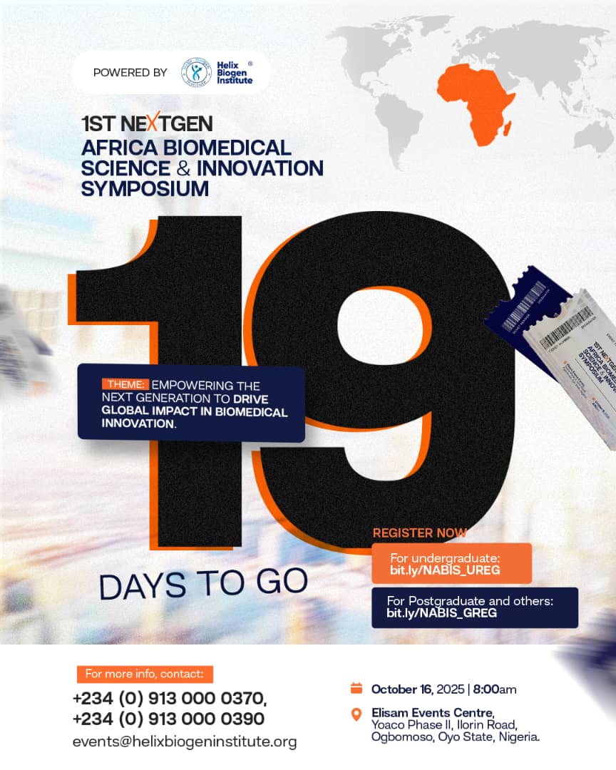 Mercylite06's tweet photo. 🚀 19 days to go!
The 1st NextGen Africa Biomedical Science &amp; Innovation Symposium is almost here.

🔗 Register Now:
Undergraduates : https://t.co/PlGABAjvMa
Postgraduates &amp; Others: https://t.co/k0uptc5rWD https://t.co/R2O6aAWbX7