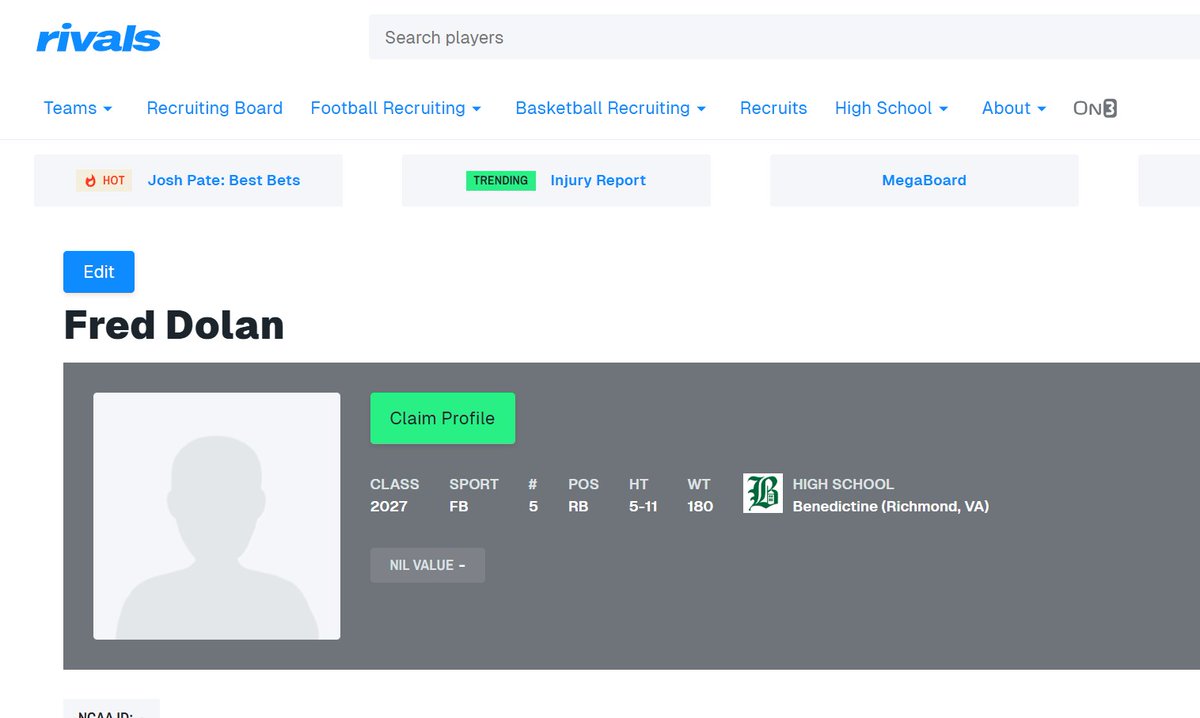 WillVapreps's tweet image. No more denying. Create a Rivals profile for RB Fred Dolan after he ran for 240 yards and three touchdowns against St. Christopher&apos;s. Officially on my Prospect Watch

on3.com/rivals/fred-do…

@freddolan_3 @KurtvonBargen @bcprva