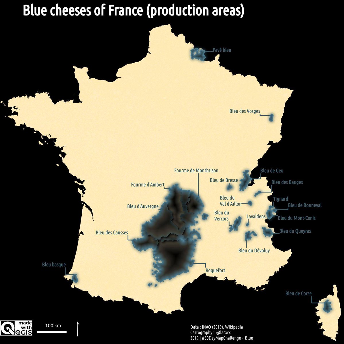 TerribleMaps's tweet photo. Where blue cheese is made in France https://t.co/GXE2Bpi2aS