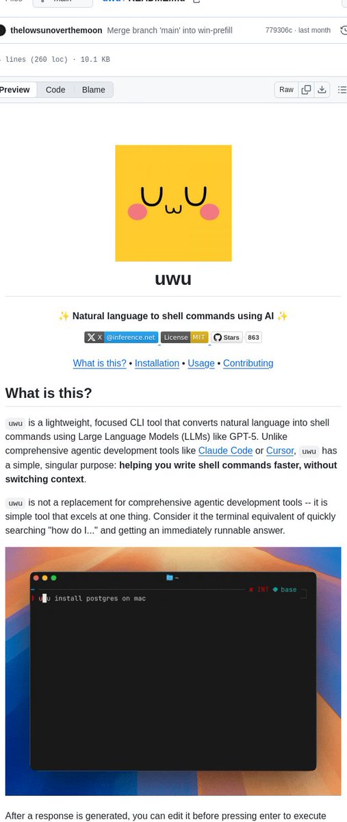 tom_doerr's tweet image. turns plain English into shell commands using AI