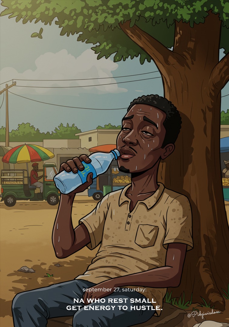 PidginWisdom's tweet photo. Hustle dey important, but even generator need cool down before e burn 🔥🔌.
Rest small, continue strong. ✨
#PidginWisdom #motivation https://t.co/caqJgamT2Z