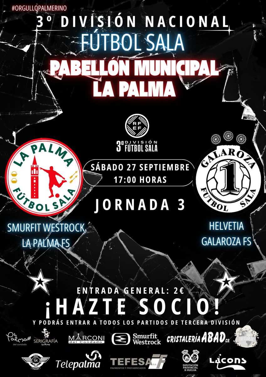 🙌 ¡Oye, que hoy es DÍA DE PARTIDO! 

♦️ La Feria puede esperar unas horas, ¡HOY ES DÍA DE SMURFIT!

🔴 Smurfit Westrock La Palma vs Helvetia Galaroza
🕞 17:00h

⭐ ¡Te esperamos por el Pabellón Municipal! 

🔥 PROMOCIÓN! ¡Por sólo 5€, bufandas del club! 

#OrgulloPalmerino ❤️