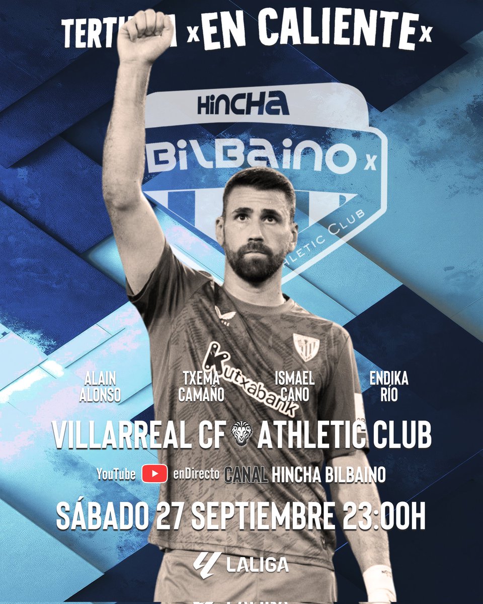 🕚 Esta noche, sobre las 23:00 h.

⚽ Al terminar el partido 
<a href="/VillarrealCF/">Villarreal CF</a> - <a href="/AthleticClub/">Athletic Club</a>

🇦🇹 Tertulia athleticzale #EnCaliente

💻 YouTube canal #HinchaBilbaino 

👥 Contertulios: <a href="/alainalonso111/">Alain Alonso Mendez</a>, <a href="/Txemil/">Txema Camaño</a>, <a href="/ismacanoche_5/">Más allá del balón</a> y <a href="/endikario/">Endika Río</a>

👉🏻 ¡Contamos con tod@s vosotr@s!