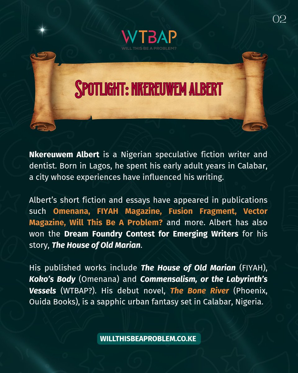 Author Spotlight: <a href="/nkereuwxm/">Nkereuwem - THE BONE RIVER🐍OUT NOW!</a>

We’re kicking off our Author Spotlight series with Nigerian writer Nkereuwem Albert, whose debut novel, The Bone River, has just been released! His work has been published in various outlets, including an award- winning story.