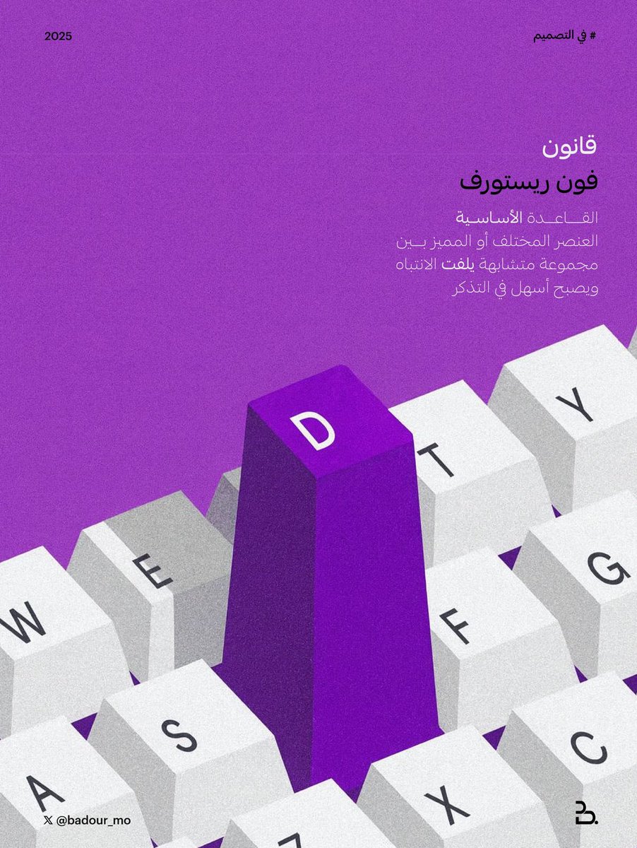 تأثير قانون فون ريستورف في التصميم 👇🏻

اقترح هذا المبدأ عالِم النفس الألماني هيدي فون ريستورف (Hedwig von Restorff) عام 1933.

ينص على أن العنصر المختلف أو المميز بين مجموعة متشابهة يلفت الانتباه ويصبح أسهل في التذكر يُعرف أيضًا باسم Isolation Effect أو تأثير التميز ✨

اكتشف من