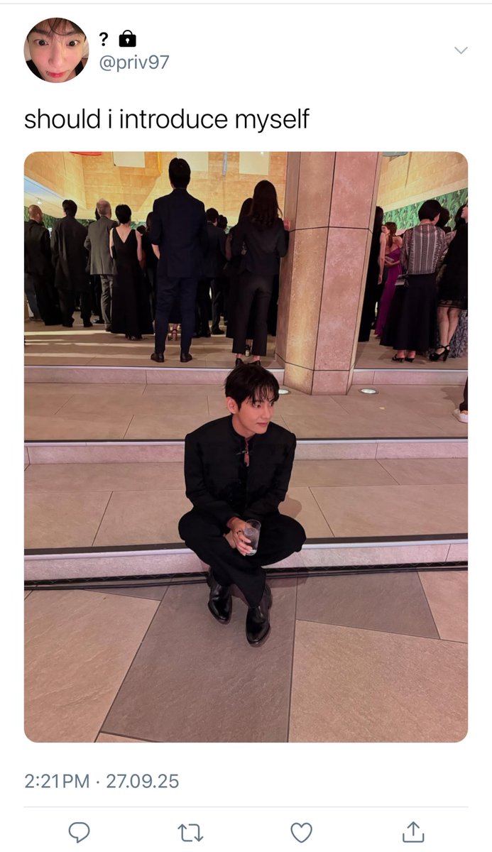tksdelight's tweet image. #taekookau wherein rookie actor Taehyung benefits from attending events for exposure even if he isn’t fond of doing so.

Jungkook, a popular singer, spots him sitting down on the ground at a party, intrigued.