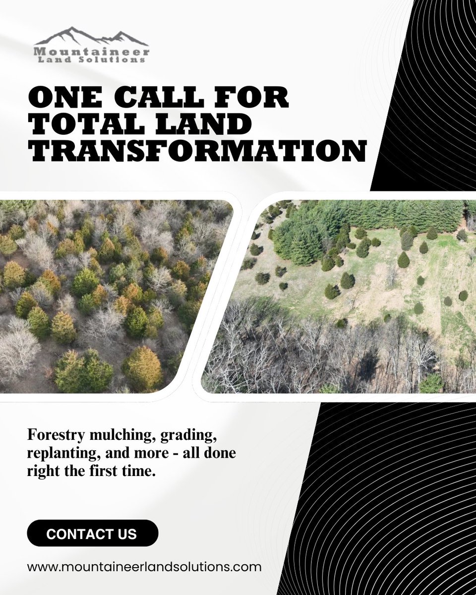 mountaineerland's tweet image. Your land deserves more than quick fixes.

From forestry mulching to grading and replanting, every step is done with care.

We handle it all - clearing, reshaping, and restoring.

Contact us at mountaineerlandsolutions.com

#landsolutions #forestrymulching #landtransformation
