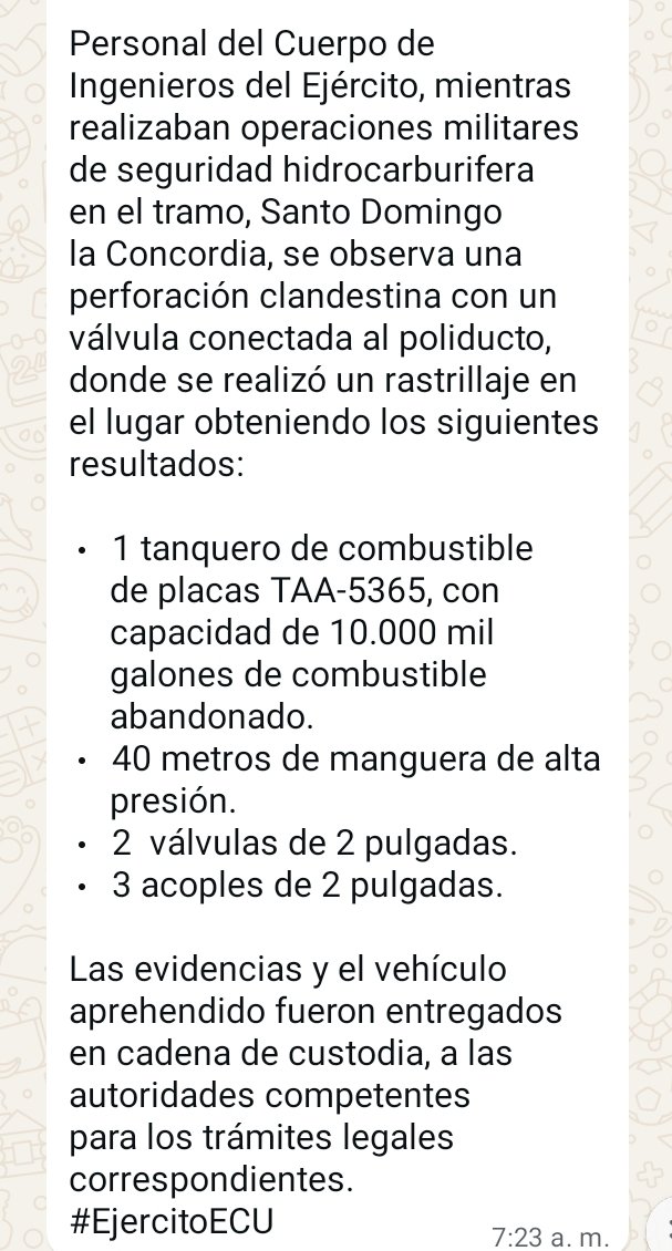 Ejército decomisar camión abandonado cargado con combustible robado a un oleoducto en Santo Domingo. Mangueras y acoples se encontró. Los traficantes no compran mucho combustible. Lo roban. El precio no les afecta. Es la verdad. Hay que combatir el contrabando.