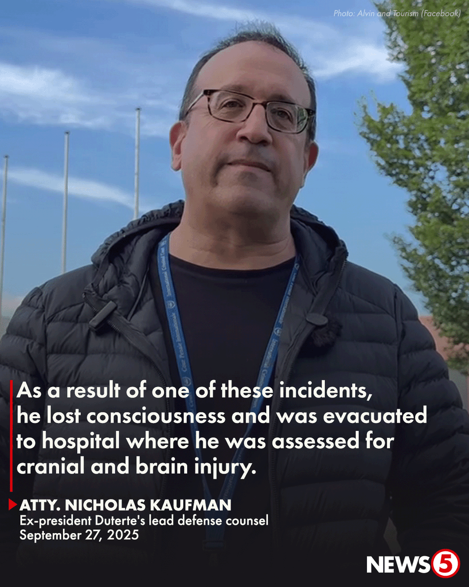 News5PH's tweet photo. HINDI PINAALAM NA AKSIDENTE?

Naaksidente umano si dating pangulong Rodrigo Duterte habang nasa kanyang selda sa International Criminal Court (ICC).

Ayon sa legal counsel ni Duterte na si Atty. Nicholas Kaufman, “fatigued” at “physically incapacitated” ang dating presidente.

“None of this was reported either to the Defence team or to the family in real time,” dagdag pa niya.

Aniya, alam ito ng Marcos administration dahil dahil sa pagbisita ng consular representatives sa International Criminal Court (ICC).