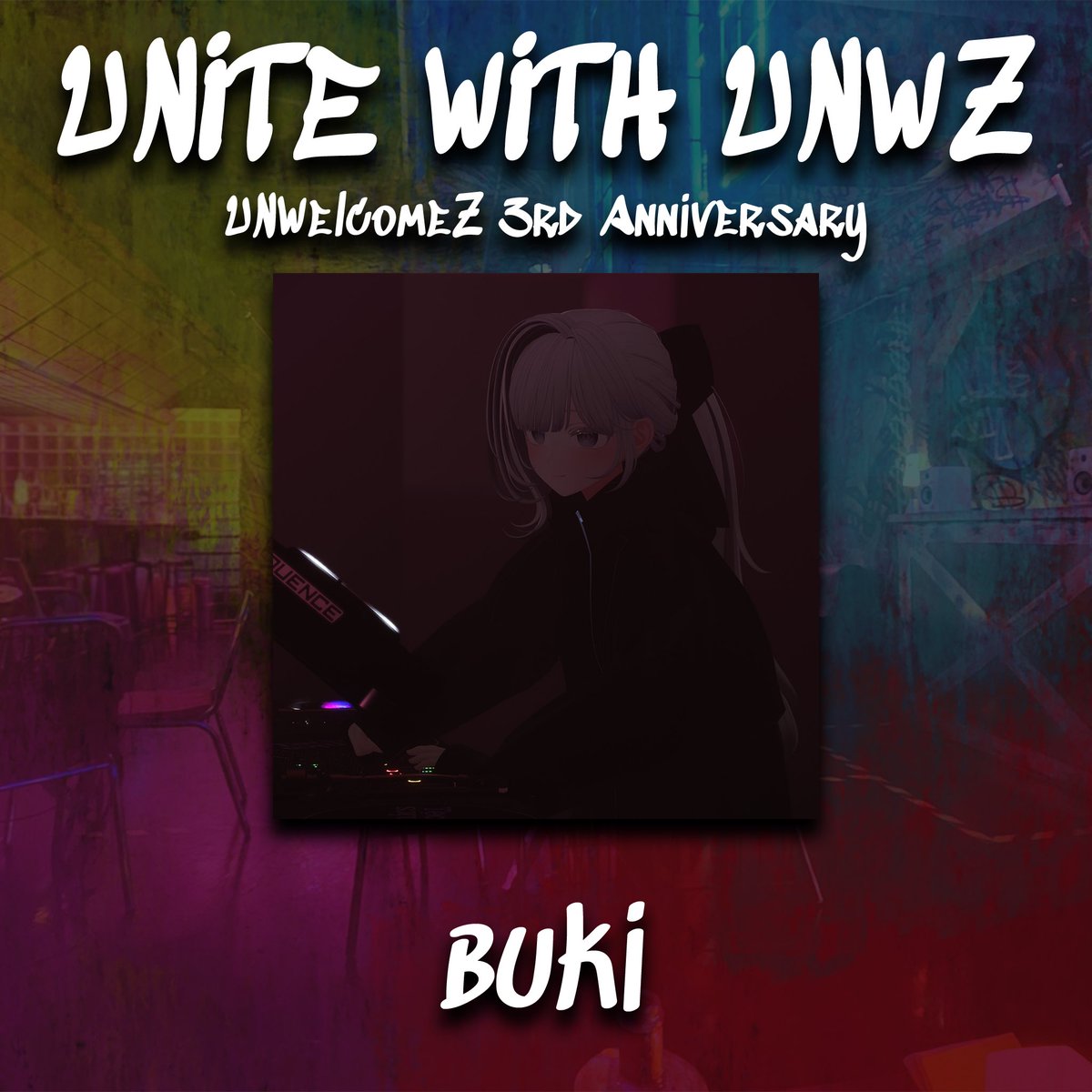VRC_UNWelcomeZ's tweet image. DJ Lineup: buki
生根於VRChat的跨國地下文化，_buki專注於律動感強烈的Techno．
他以深邃的低頻與層次分明的節奏，構築出純粹有力、兼具原始力量與未來感的聲景。