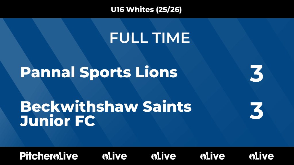 FULL TIME: Pannal Sports Lions 3 - 3 Beckwithshaw Saints Junior FC
#PANBEC #Pitchero
bsjfc.co.uk/teams/242024/m…