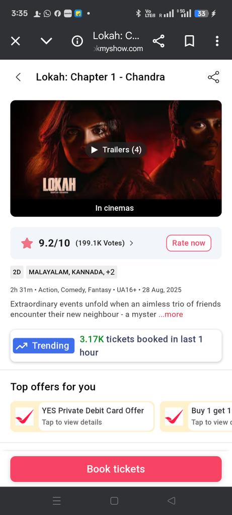 FrinilF's tweet photo. Tickets booked In last one hour
3.17K 💀💥💥💥💥💥💥💥💥💥💥💥💥💥💥💥💥💥💥💥💥💥
Day - 31
Unstoppable blasting at Kerala box office 🔥😨 💥💥💥
#LokahChapter1
#KalyaniPriyadarshan
#DulquerSalmaan | #Nazlen
#Tovinothomas https://t.co/GyG5mMn3XF