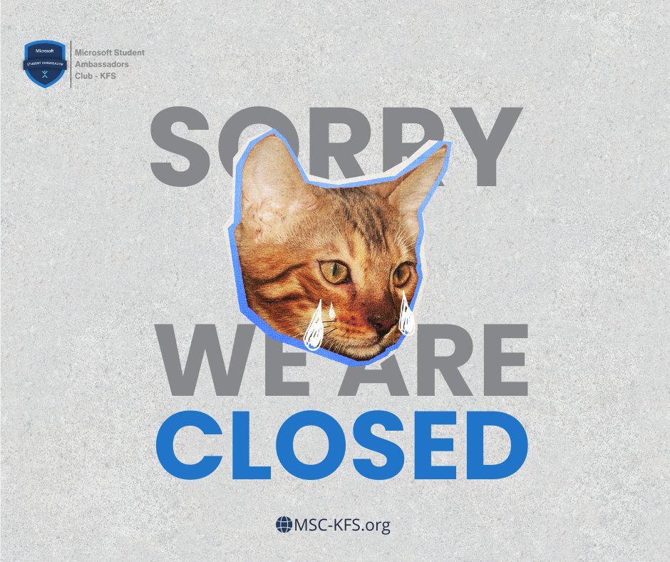 للأسف بنعلن إن التقديم لبرنامج الـ TMP اتقفل...
ودا بسبب العدد الكبير جدًا اللي قدم معانا واللي بجد مكانش متوقع 🤩
وعشان هدفنا الأساسي الحفاظ على الQuality وتوفير تجربة حقيقية ونافعة لكل شخص هينضم معانا، اضطرينا ناخد عدد محدود بس.

#MSC_KFS #MicrosoftStudentAmbassadors