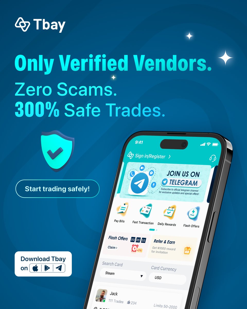 Theiabay's tweet image. Download today and start trading with confidence. Say yes to secure trades! 👌
#SecureApp #TradeGiftCards #TradingApp #VerifiedApp #VendorSecurity