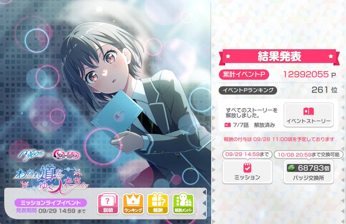 MyGO!!!!!×Ave Mujicaイベント

「わかれ道をゆくしとるたちへ」

12992055pt

261位

初の300ラン達成！

月曜から仕事の合間と今日の朝からの追い込みでなんとか頑張れた!
野良で会ってくれたみなさん
一緒に走ってくれた方々も本当に
ありがとうございました！