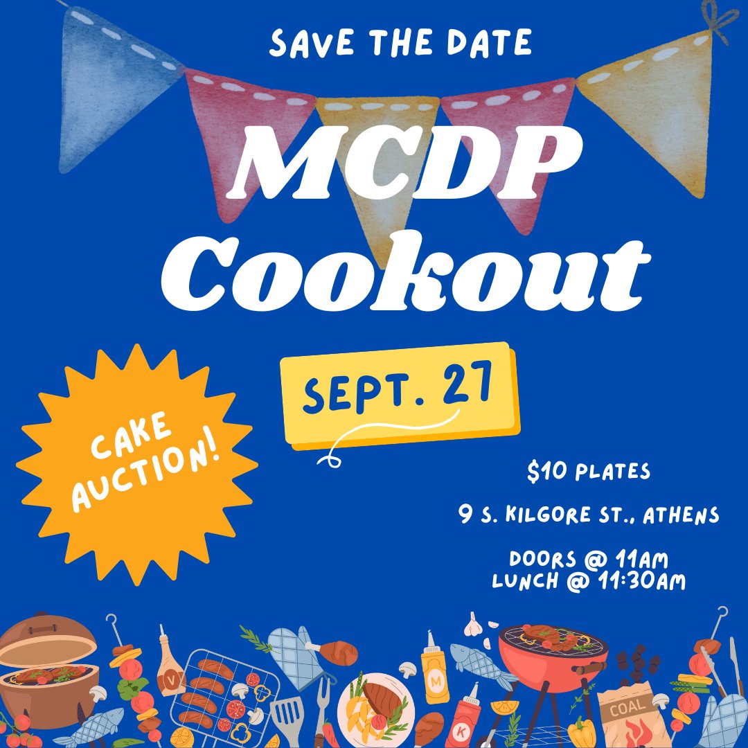 Come join us this weekend for our 💙Democracy Day Dinner turned Cookout💙! And if you want to volunteer to help, just DM us or comment on this post! Bring a cake to auction! All proceeds go to the party to help us with the upcoming election year!