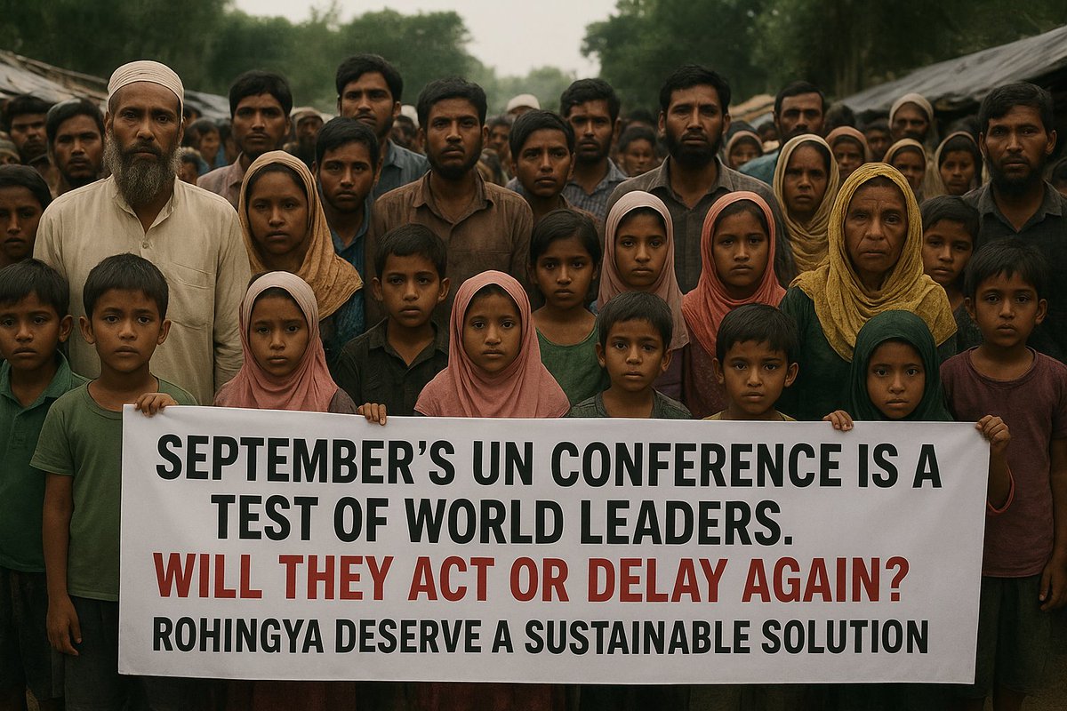 RRANforRohingya's tweet image. The Rohingya are in their darkest hour. Decades of genocide cannot be answered with more statements &amp;amp; resolutions. At the UN conference this September, world leaders must set deadlines for justice, repatriation &amp;amp; durable solutions. Delay is complicity. #RohingyaSolutions #UNGA80