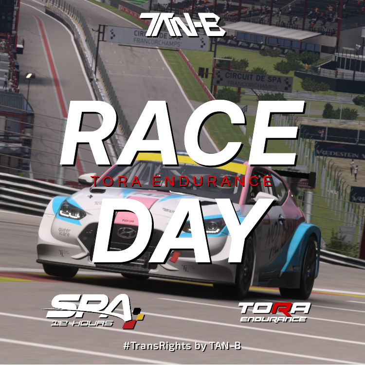 IT'S RACE DAY FOR THE <a href="/TheReal_TORA/">TORA</a> 12 HOURS OF SPA! 

It's just one entry from us this time, as <a href="/Scarlett_SV5/">Scarlett 🏳️‍⚧️🔆</a>, snobaL1 &amp; Just brage aim to survive 12 hours in the Ardennes in our Hyundai Veloster!