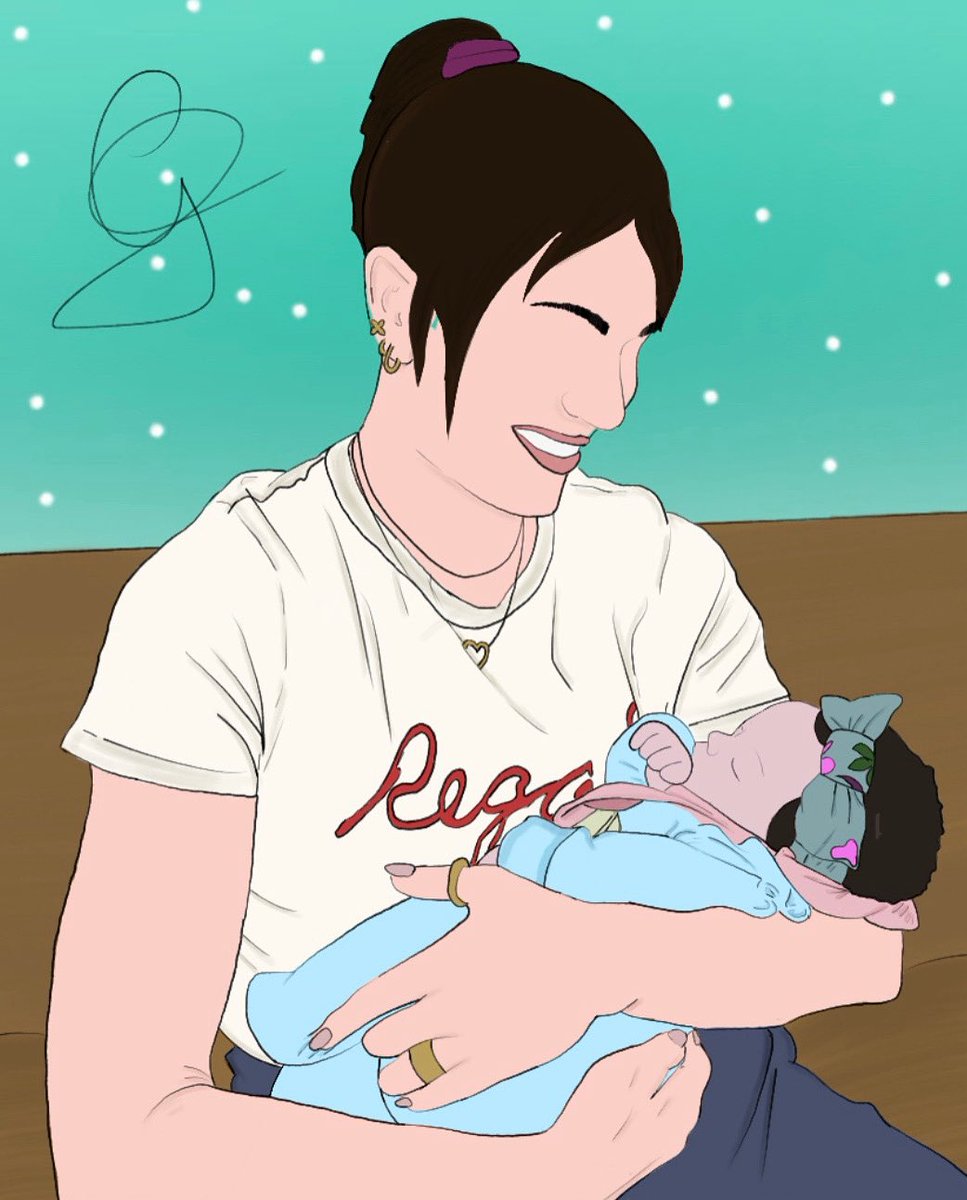 Thankyou <a href="/sean_m_maguire/">Sean Maguire</a> for posting this cute pic of <a href="/LanaParrilla/">Lana Parrilla</a> and your little princess Amelie❤️ I did this sweet digital drawing for you two and I hope you like it 🙏🏻❤️