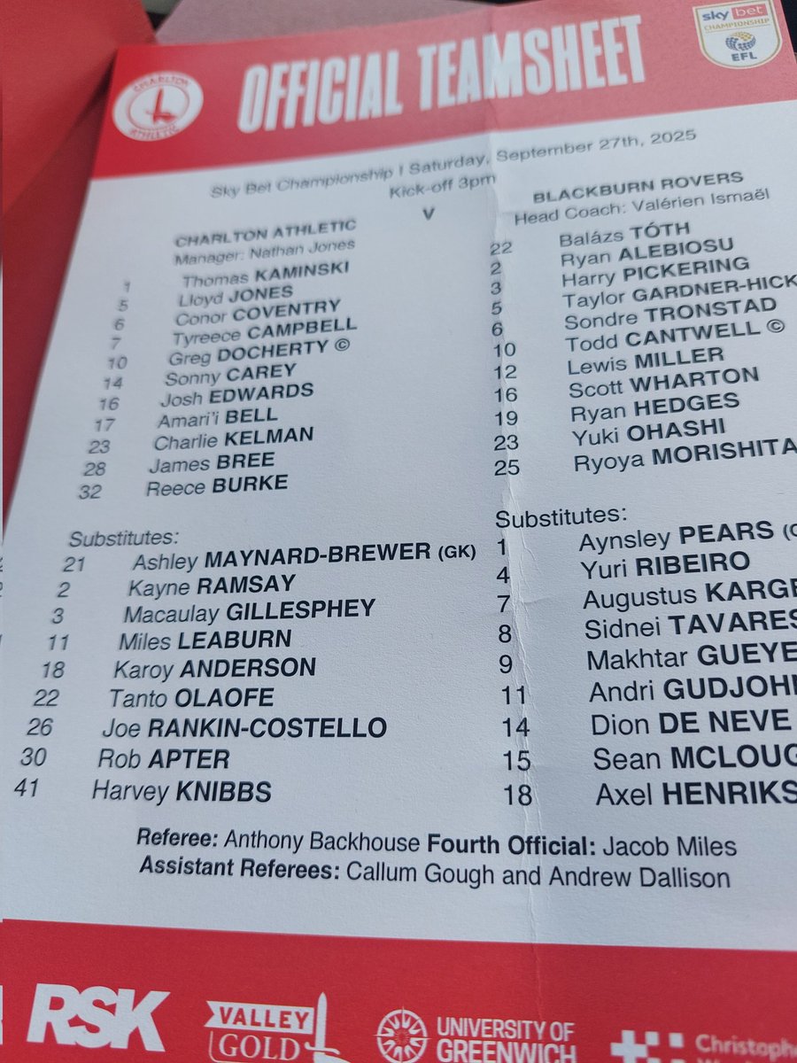 At The Valley this afternoon, first 3pm home k.o. of season <a href="/CAFCofficial/">Charlton Athletic FC</a> v <a href="/Rovers/">Blackburn Rovers</a>