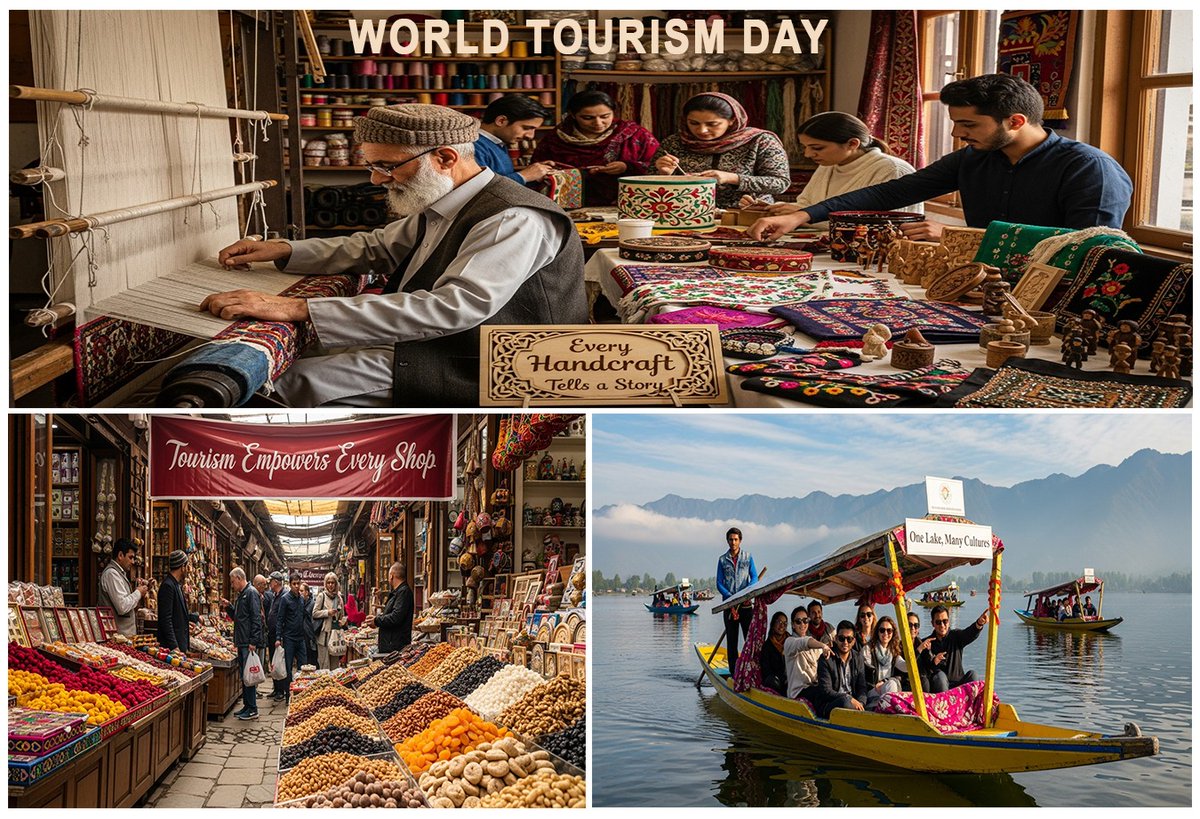 MirMuzzafar4's tweet photo. Every handcrafted thread, bustling market and shikara ride - tourism breathes life into traditions and dreams. This #WorldTourismDay2025, let’s honour the unseen hands and untold stories that keep culture alive. #TravelForUnity #KashmirTourism #IncredibleIndia https://t.co/LQJvsffjal