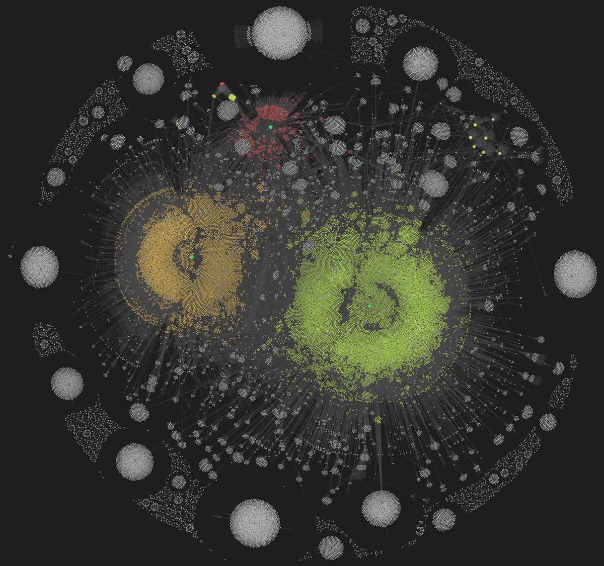Reddit`te bir kullanicin Obsidian not graph gorunumu :D. 43k not ile uretmis.