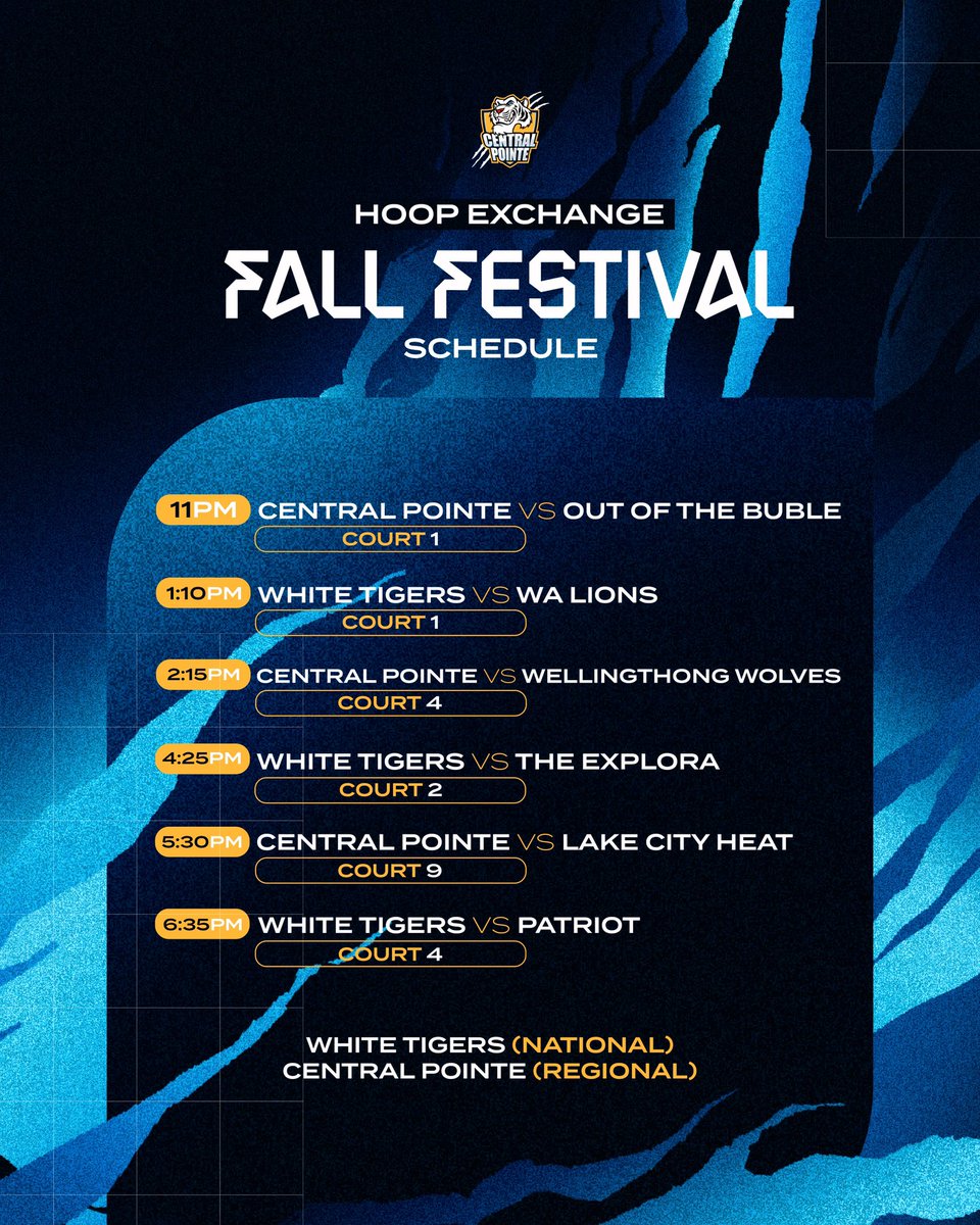 Preseason tips off today at the Hoop Exchange Tournament at Big House Sports Complex! Both Central Pointe boys’ teams are ready to compete. Let’s get it! 🐅🏀

#CentralPointeFamily #WhiteTigersProud #CPCA